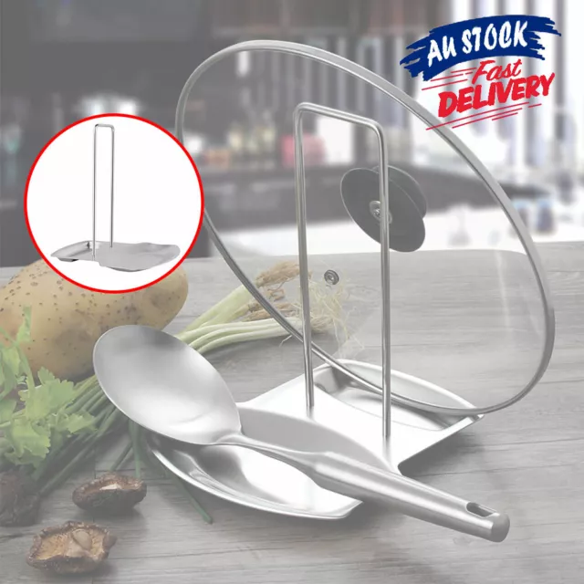 Lid Kitchen Stroage Stand Spoon Holder Stainless Steel Pan Pot Rack Cover Rest