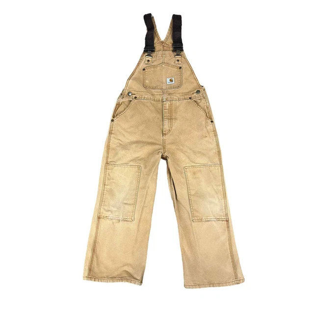 Kids Carhartt Tan Cotton Double Knee Bib Overalls Youth Sz 8