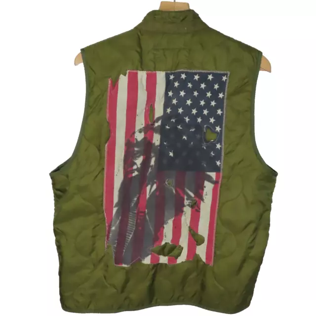Ralph Lauren Denim & Supply Mens Vest Military Wubbie USA Distressed Flag XL