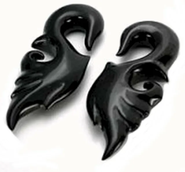 PAIR-Tapers Hangers Horn Fancy Carved 10mm/00 Gauge Body Jewelry