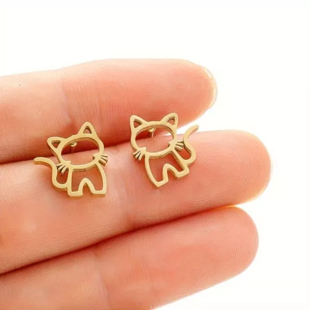 Stainless Steel Cat Earrings Cute Kawaii Cat Animal Stud Earrings 2