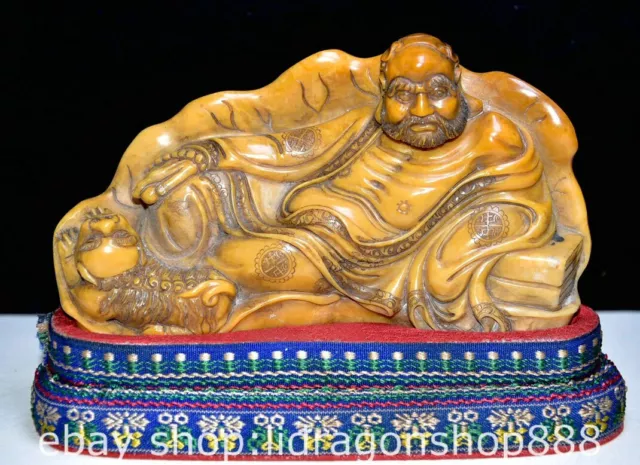 5.6" Chinese Natural Tianhuang Shoushan stone Carving Arhat Figure Seal Signet