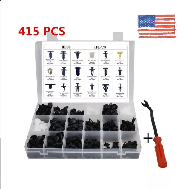 415Pcs Car Retainer Clips Auto Fasteners Push Trim Clips Pin Rivet Bumper Kit