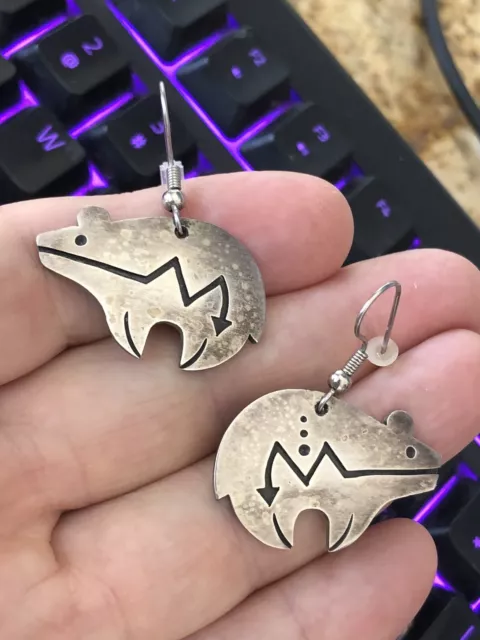 A+ Vintage Native American Monica Van Riper Sterling Earrings Bear w/ Heartline A+ Vintage Native American Monica Van Riper Sterling Earrings Bear w/ Heartline