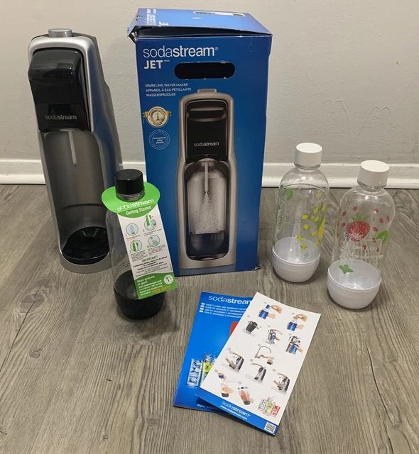 SODASTREAM JET STARTER Kit Home Soda Maker Black & Silver With Extra