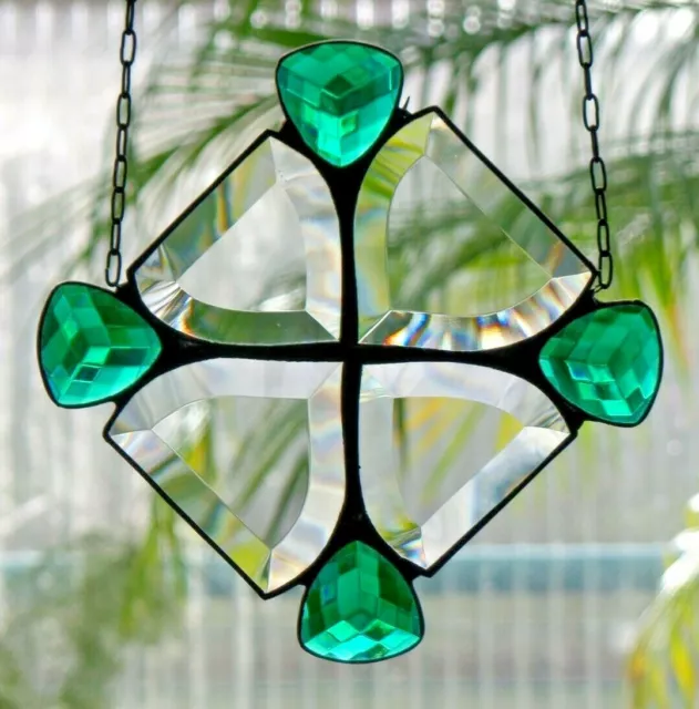 Bleiverglasung Facetten- Fensterbild Suncatcher mit Glasjuwelen  in Tiffany