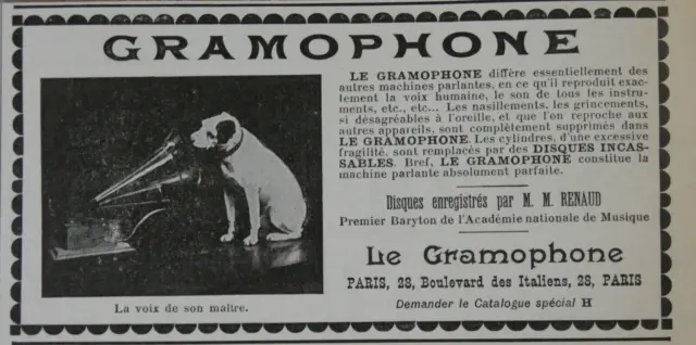 Publicité De Presse 1902 Le Gramophone La Voix De Son Maitre - Advertising