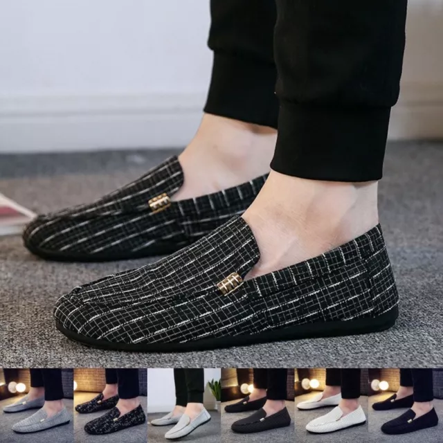 Men Slip On Loafers Canvas Flats Casual Round Toe Walking Moccasin Driving Shoes