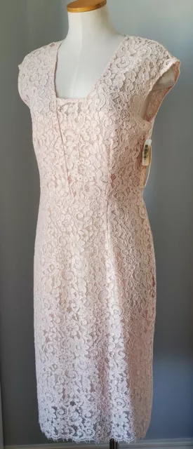 NEW With Tags Shoshanna Cap Sleeve Blush Pink Sheath Allover Lace Dress Size 8