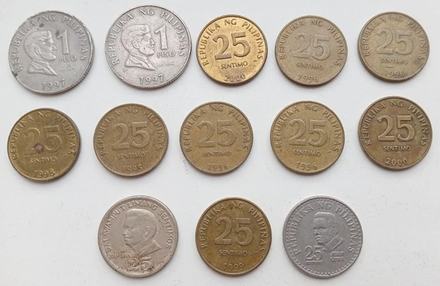 Coins Philippines 1 Piso 1997 25 Sentimo Different Years Collectible Vintage