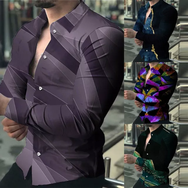 Chemises à boutonner pour hommes coupe fine imprimé floral tendance hauts musc