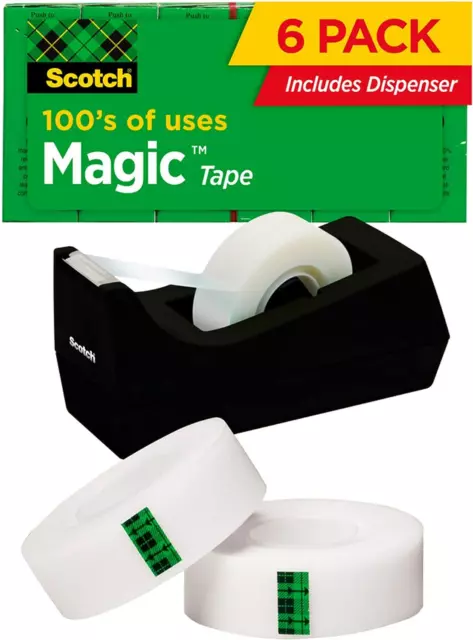 Magic Tape, 6 Rolls with Dispenser, Numerous Applications, Invisible, Engineered