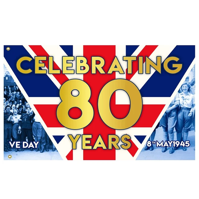 VE DAY 80TH Anniversary Flag 2025, Ve Day 80th Anniversary Decorations ...