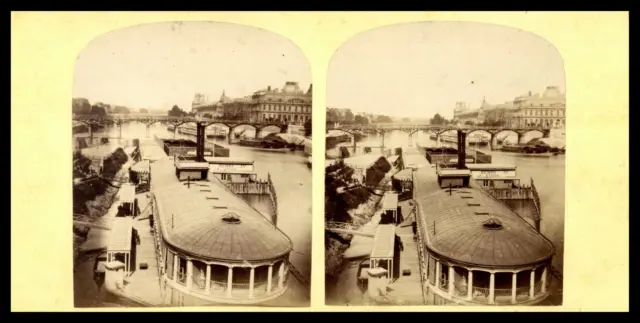 Paris, vue sur la Seine, ca.1870, stéréo Tirage vintage stéréo, tirage d&#