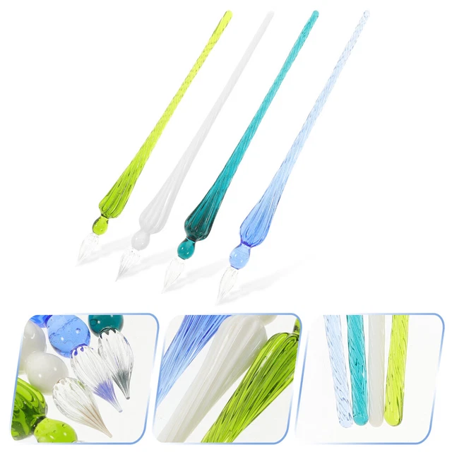 4 piezas Pluma de vidrio de caligrafía Práctica Pluma de vidrio Vidrio de color Pluma decorativa de vidrio
