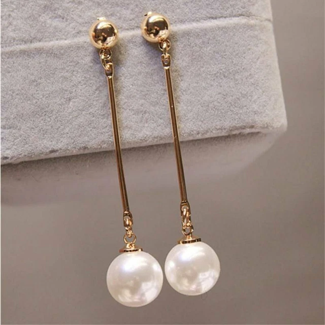 Fashion Pearl Long Stud Earrings Dangle Charm Women Wedding Party Jewellery Gift