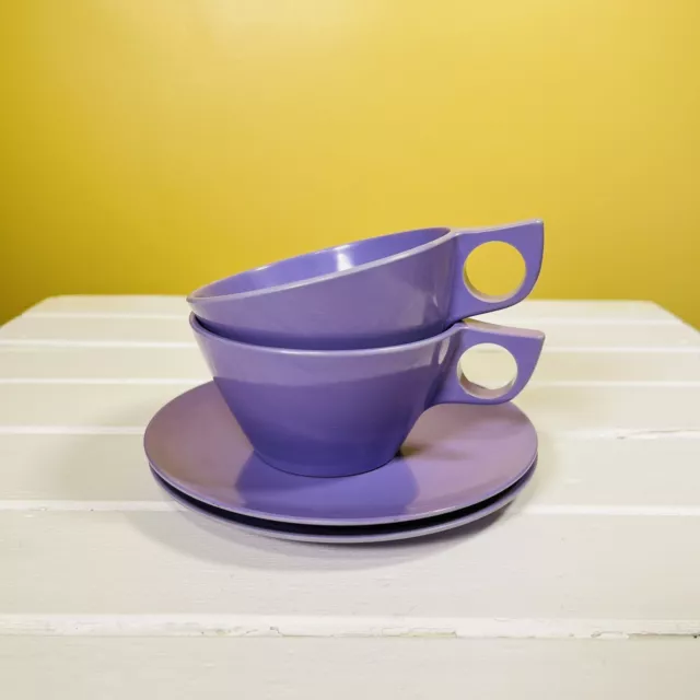 Texas Ware Purple Cups Plates Mid Century Plastic Service Tea Coffee Snack MCM