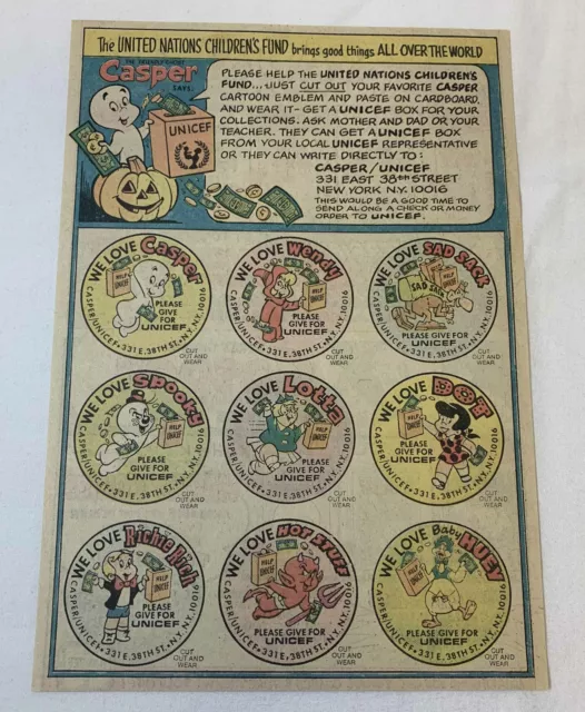 1975 Casper Il Amichevole Fantasma Unicef Cartoon Ad Pagina ~ United Nazioni