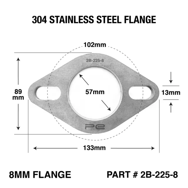 Exhaust Flange 2.25 inch ID 304 Stainless Steel 8mm thick 2 Bolt Flange