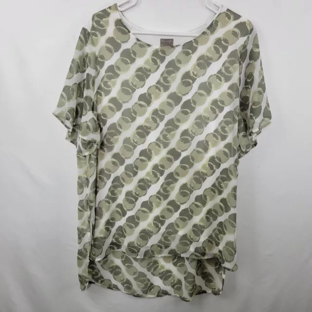 Easywear By Chico's Green White Short Sleeve Lined Blouse Women's Size 3 Large