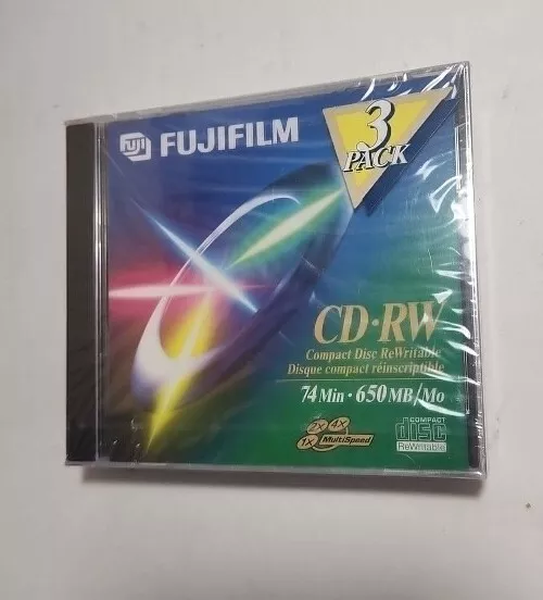 3 Brand New Fuji film CD-RW Factory Sealed 74 Min 650 MB Rewritable CD Disc