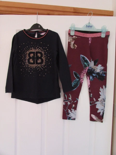 Top a maniche lunghe Ted Baker bambina 5-6 anni + leggings fiori uccellini set outfit