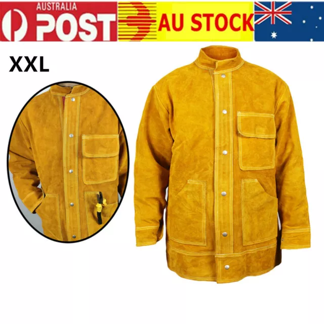 Cowhide Welding Clothing Resistant Flame Jacket Heat Fire Work Protective Coat