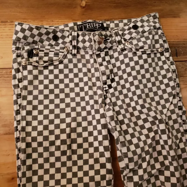 TRIPP NYC Daang Goodman Checkered Skinny Jeans Pants Zip Black White Women 3/27