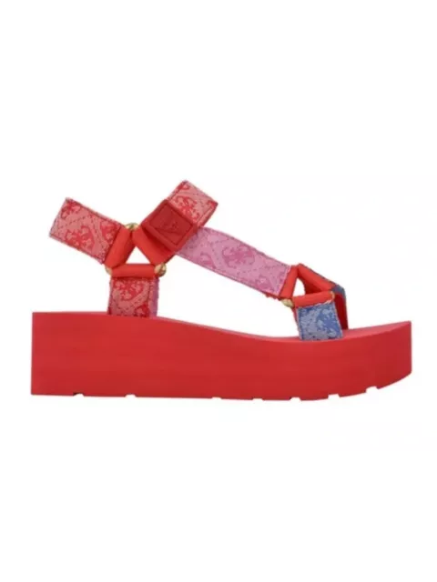 GUESS Womens Red Logo 1 Platform Adjustable Avin Round Toe Wedge Sandals 11 M