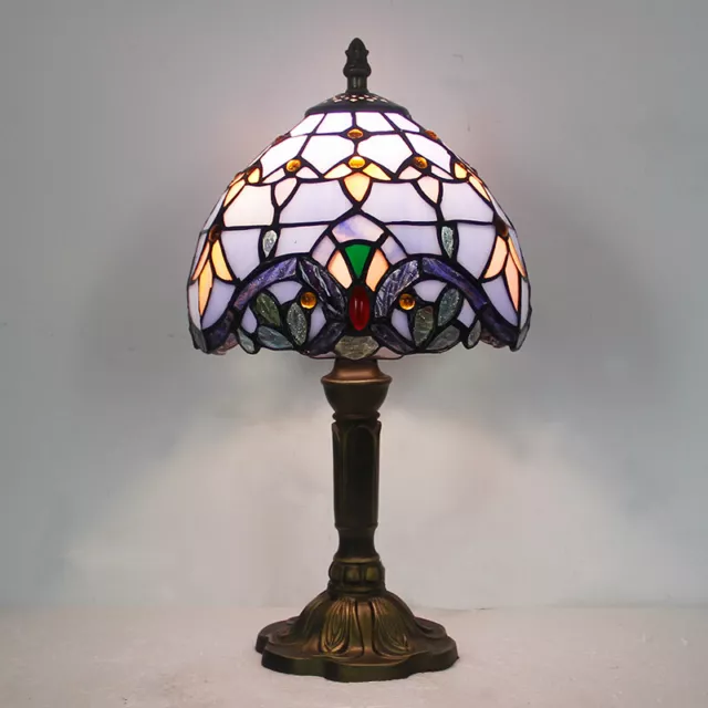 13.8" Tall Table Lamp Baroque Design Stained Glass Shape Dia 8" Retro Tiffany