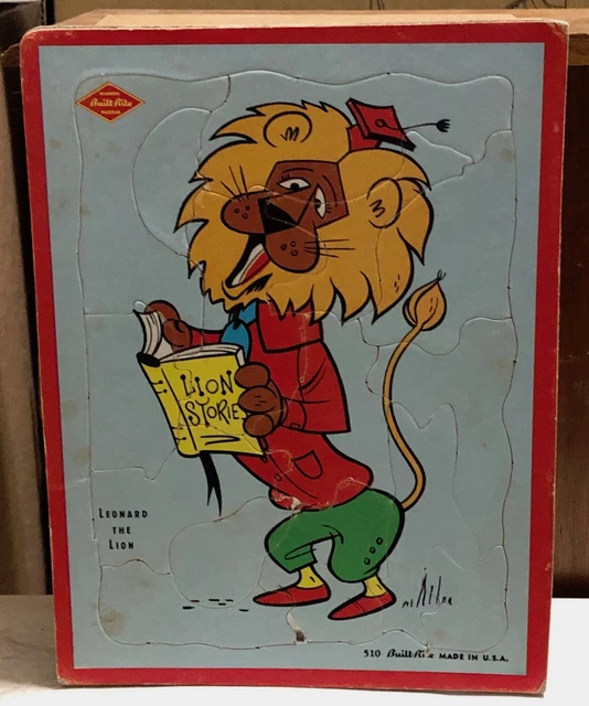 Jigsaw Puzzle Toy Kids Leonard the Lion 1950s Vintage Zoo Cat Kitty Built-Rite