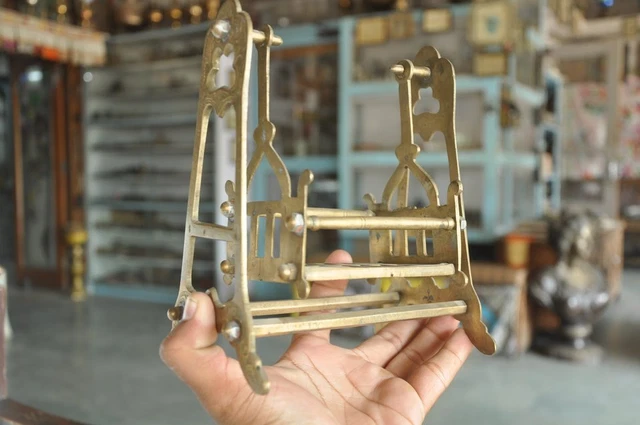 Old Brass Handcrafted Unique Shape Small Baby Cradle , Rich Patina