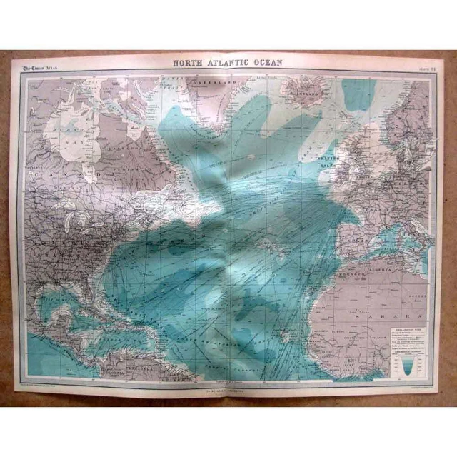 NORTH ATLANTIC OCEAN with Shipping Routes - Vintage Map 1922 by Bartholomew