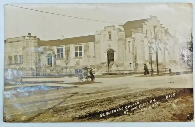 1908 Real Photo Postcard Used - St. Ambrose Church  47 & Ellis Ave.  Chicago