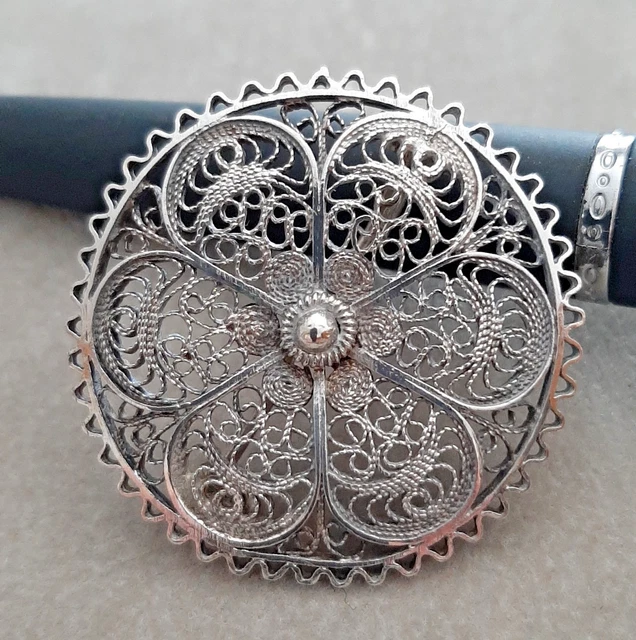 Broche Ancienne Fleur En Argent Massif 925 - Travail Filigrane - Occasion