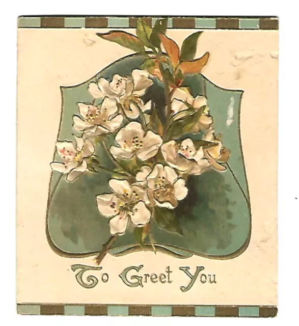 Antique Embossed Xmas White Flowers Card Romantic Floral Raphael Tuck