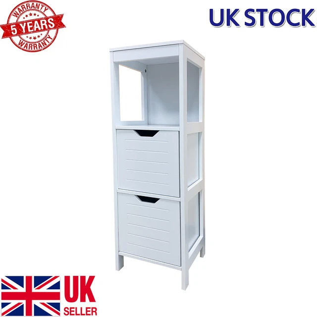 Bathroom Cabinet Storage Cupboard Unit Hallway White 1 Shelf 2 Drawers