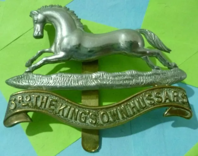 3rd Kings Own Hussars Regiment Cap Badge Bi-Metal Slider ANTIQUE Original