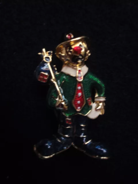 BROSCHE Goldfarben MODESCHMUCK CLOWN Bunt bemalt wie Emaille VINTAGE