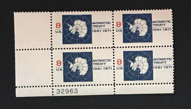 TIMBRE AMÉRICAIN Plaque Bloc de 4 NUMÉRO DU TRAITÉ ANTARCTIQUE 1971 Scott 1431