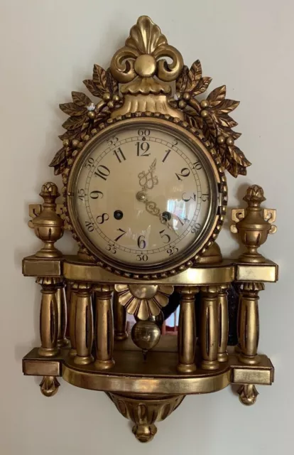 *SWEDISH GILT CARVED WOOD WALL CLOCK 20th CENTURY BY WESTERSTRAND WORKING ORDER