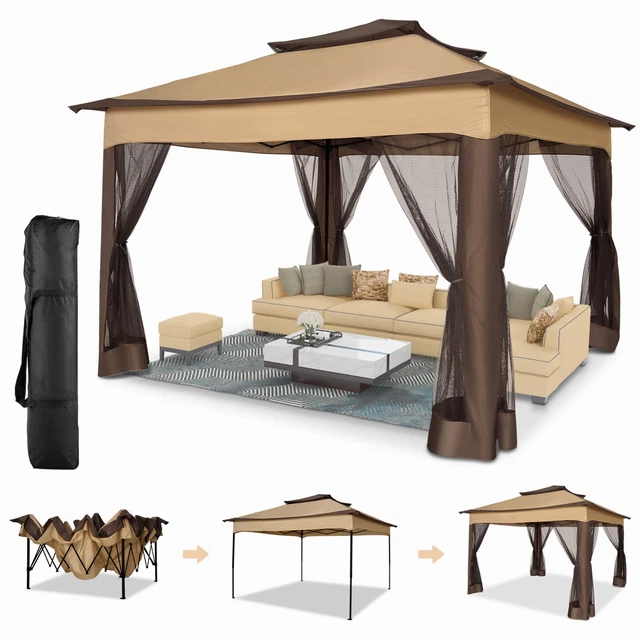 Pavillon 3,3x3,3m Faltpavillon UV-Schutz Partyzelt Gartenpavillon + Moskitonetz