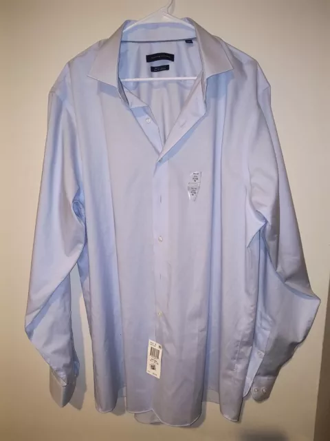 Tommy Hilfiger Thflex Supima Mens Tall 17.5 37/38 XL Blue Dress Shirt Stretch