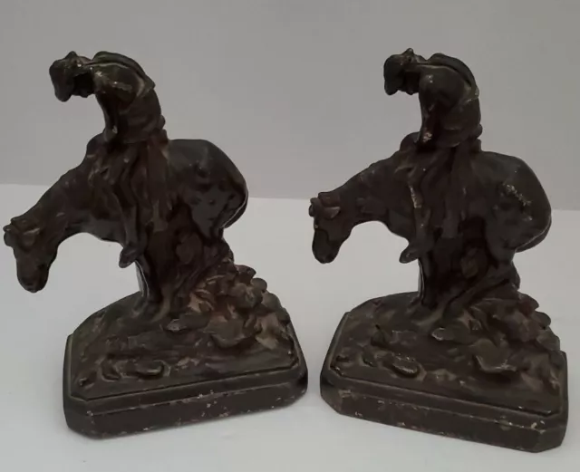 Vintage Ronson Horse Rider Bookends "End of the Trail" Trail of Tears Set of 2