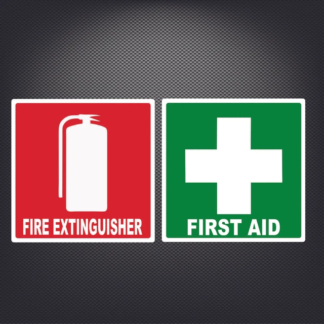FIRST AID KIT Fire Extinguisher Sticker Construction OH&S Safety Hazard