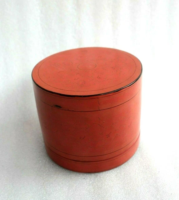 Antique Vintage Burmese Red Lacquer Box Container Oriental Collectible BS-20
