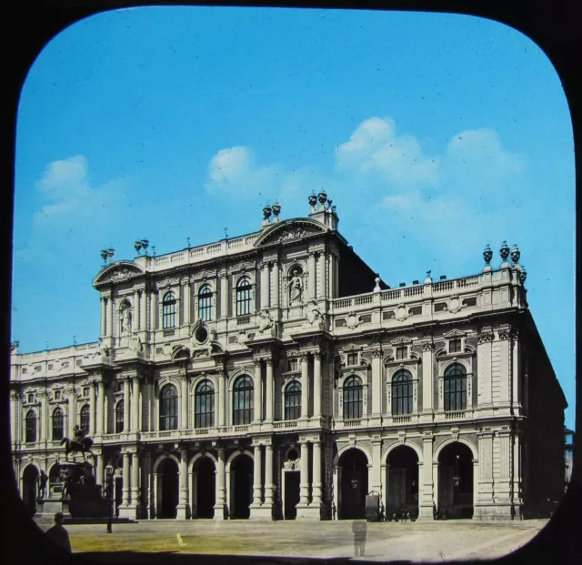 COLOUR Glass Magic Lantern Slide TURIN PALAZZO CARIGNANO C1890 OLD PHOTO ITALY