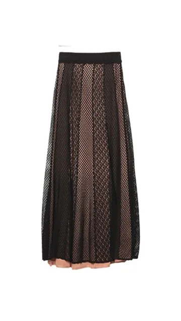 Alexander Mcqueen Black/Nude Midi Lace Fluted Skirt