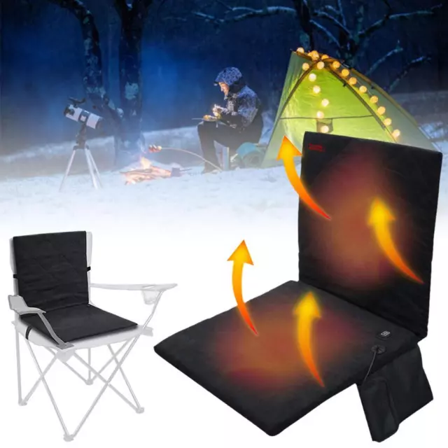 Outdoor Portable Heated Thicken Seat Cushion Foldable Back Chair Pad NEW Z6E3