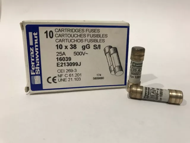 Ferraz SHAWMUT 10x38 500V 25A FR10GG50V25 E213099J LOT OF 10 FUSES NEW!!!!!